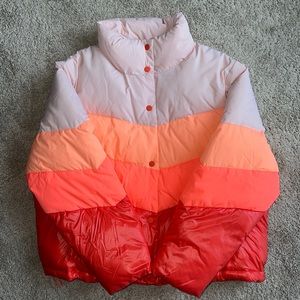 Never worn, multicolored puffer jacket